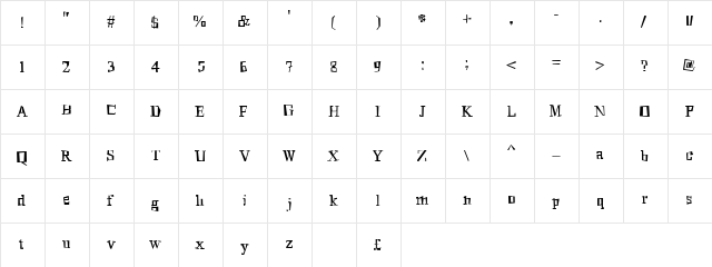 Mingus Roman Regular  glyph index