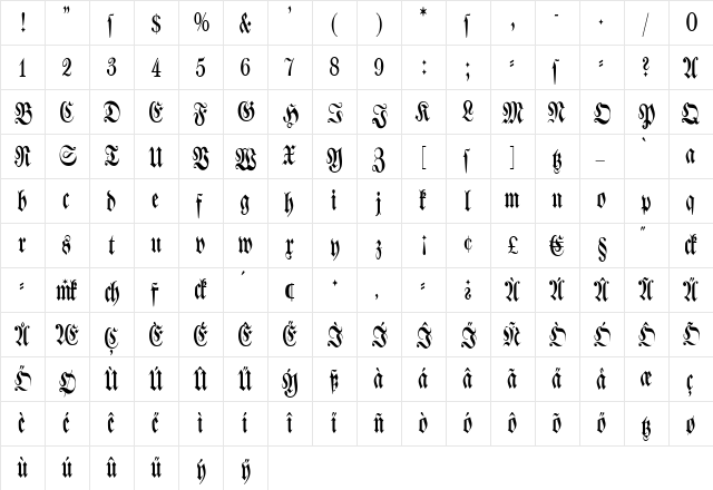 SpaceWinningFrax Regular  glyph index