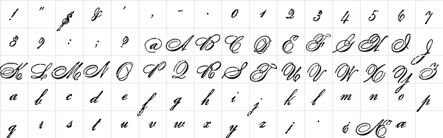 Archive Penman Script Regular  glyph index