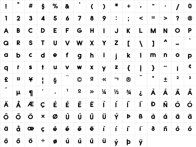 QuicksansAccurateICG Regular  glyph index