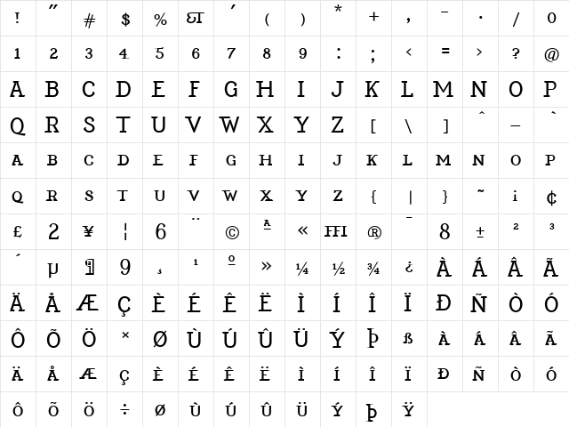 EquipoizeSerif Regular  glyph index