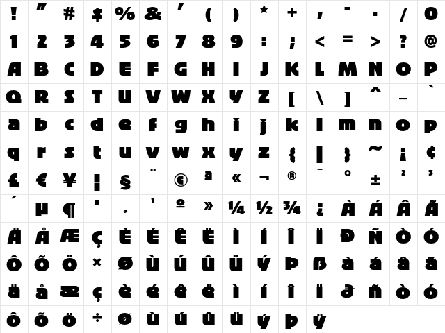 Baby Cakes NF Regular  glyph index