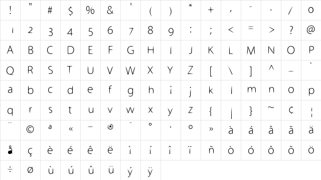 Stewart Sans Normal  glyph index