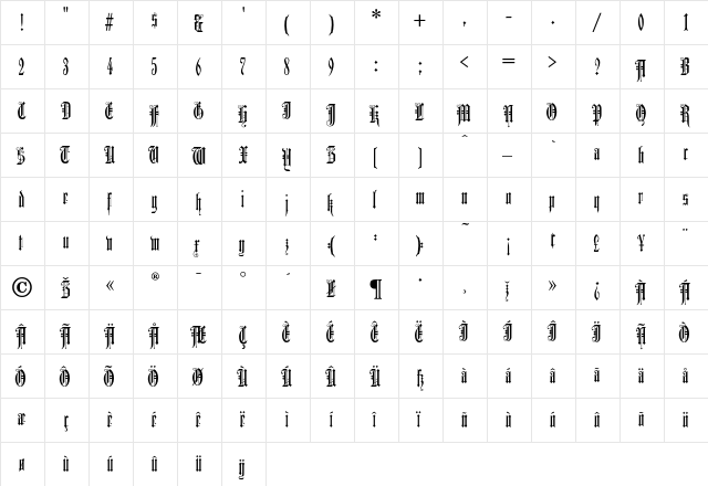 DurerGothic Regular  glyph index