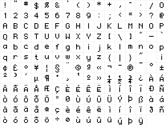 HachipochiEightAl Regular  glyph index