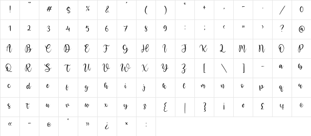 Bright Violet Regular  glyph index
