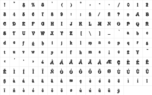 Victorian Inline Shaded LET Plain  glyph index