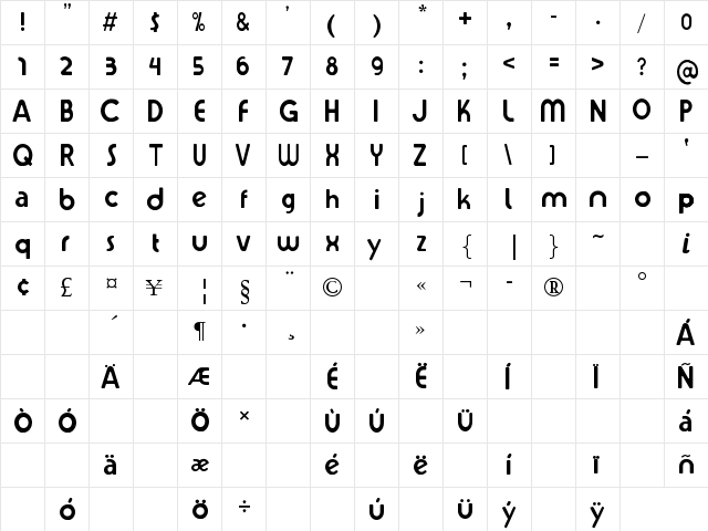 iCarly Regular  glyph index