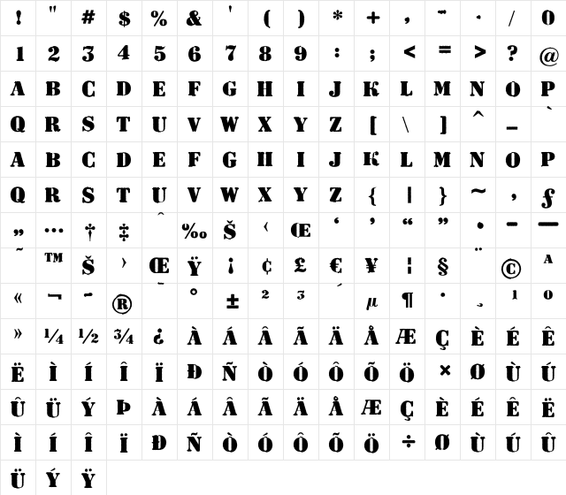 a_DodgerRgh Bold  glyph index