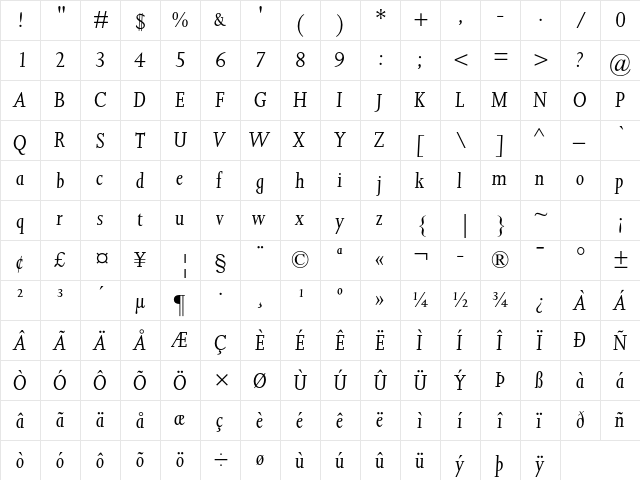 Joanna MT Std Italic  glyph index
