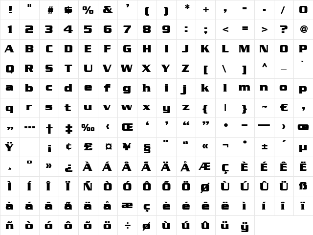 Stockholm Regular  glyph index