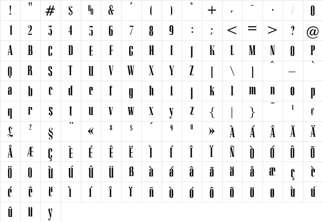 OPTICorvinus Medium  glyph index