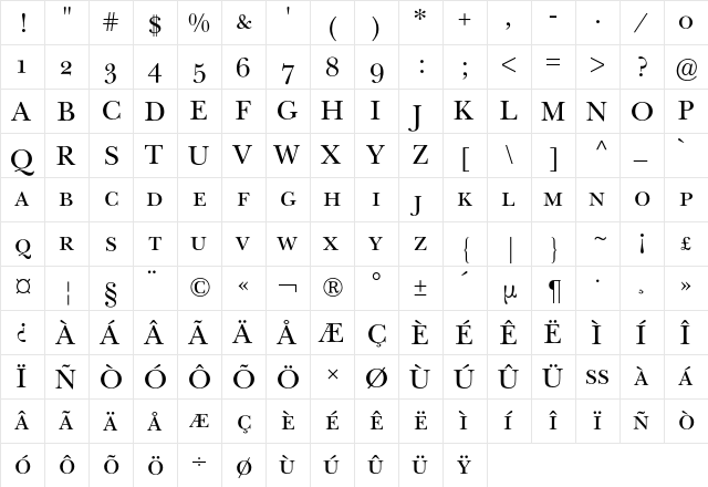 New Baskerville Expert BQ Regular  glyph index