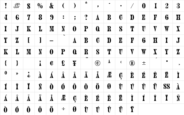 HubbubCapsSSK Regular  glyph index