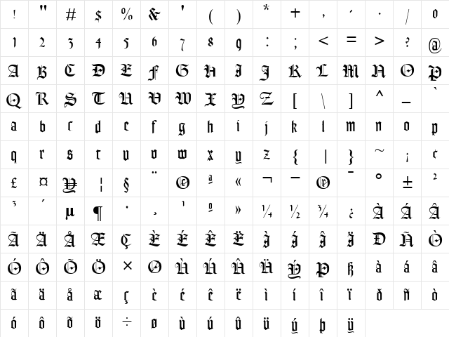 PT Lohengrin Normal  glyph index