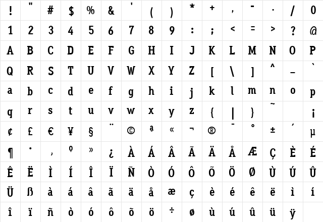 Aaux OfficeBold Regular  glyph index