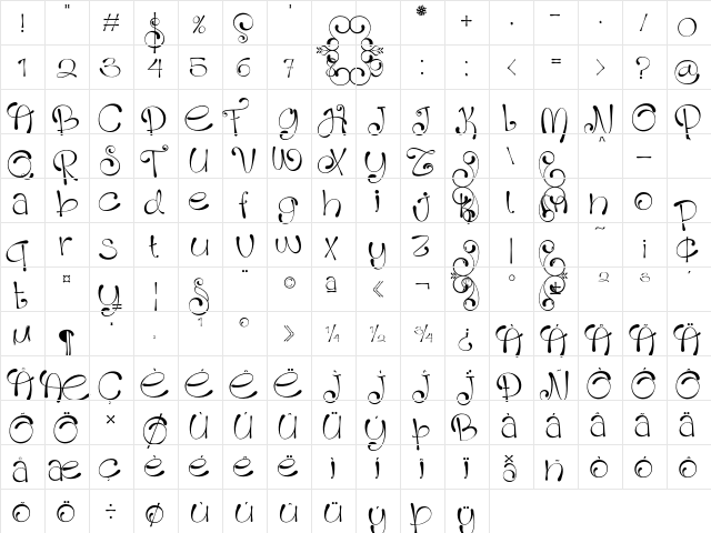 HolinJusi Regular  glyph index