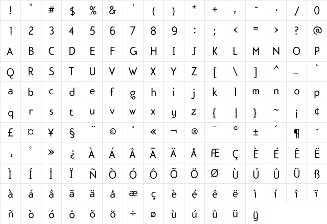 Mercury Regular  glyph index