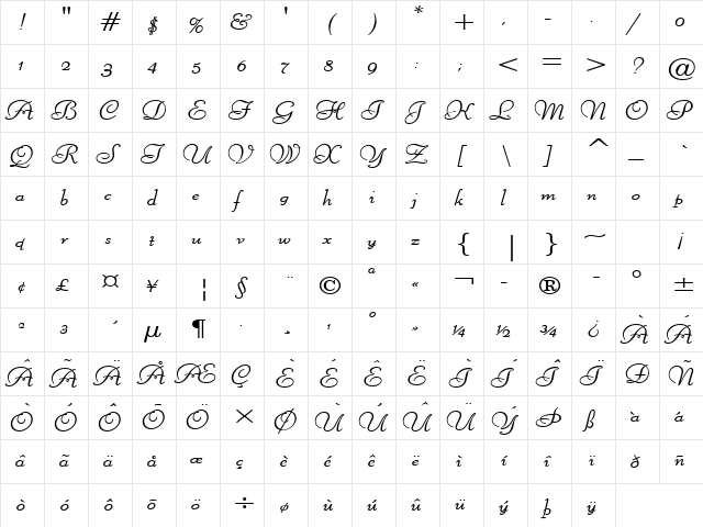 Liberate Wide Bold  glyph index