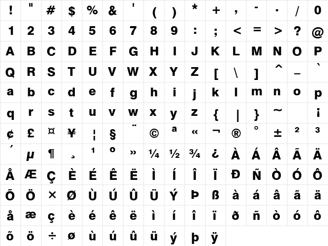 HailstenHeavy Regular  glyph index