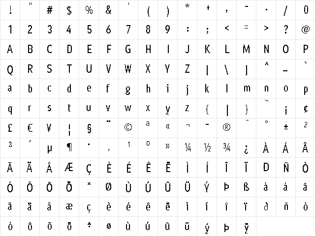 Ayumi Pro Medium  glyph index