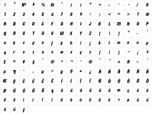 CorpusGothic Italic  glyph index