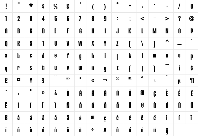 HouseGothic BoldOne  glyph index