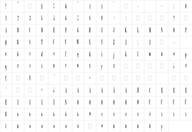 Bordeaux Roman Plain  glyph index