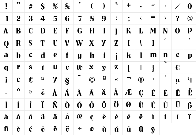 Nashville-DemiBold Regular  glyph index