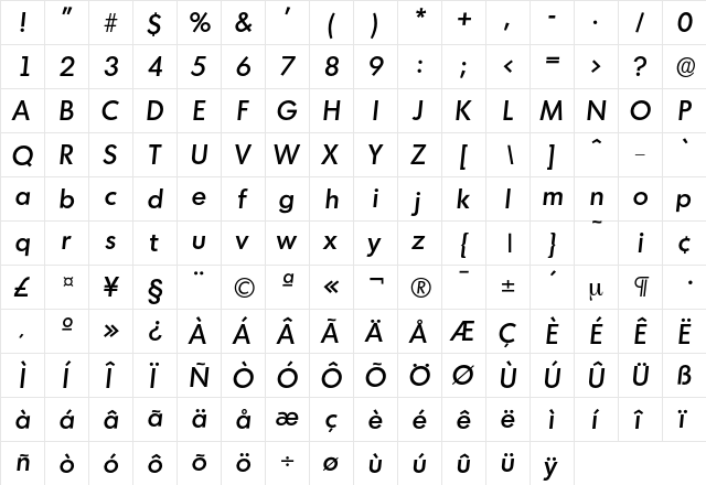 Montreal-MediumIta Regular  glyph index