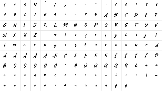 The Brat Regular  glyph index