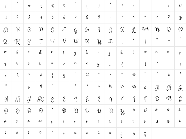 Staylist Regular  glyph index