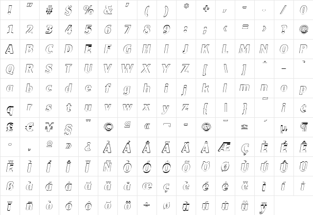 AlexanderBeckerOutline-ExBold Italic  glyph index