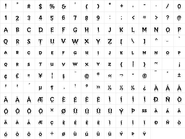 Creepy Regular  glyph index