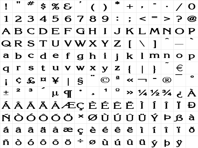 KeiraExtended Bold  glyph index
