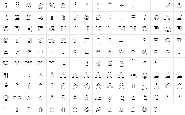 CopperplateTBolOu1 Regular  glyph index