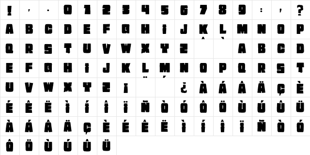 JMH EXTRA Regular  glyph index