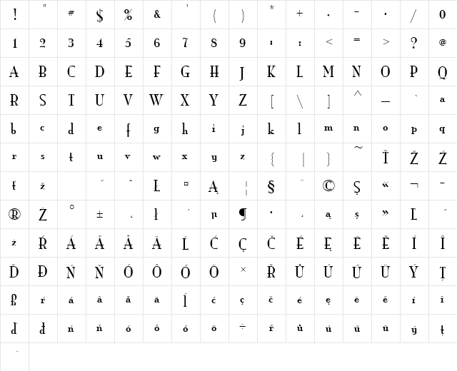 MonaLisSolItcDEE Regular  glyph index