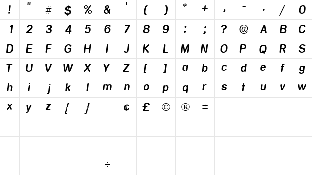 MentaSSK Italic  glyph index