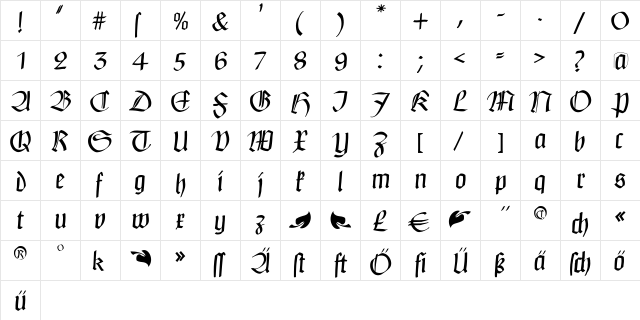 ClaudiusImperator Regular  glyph index