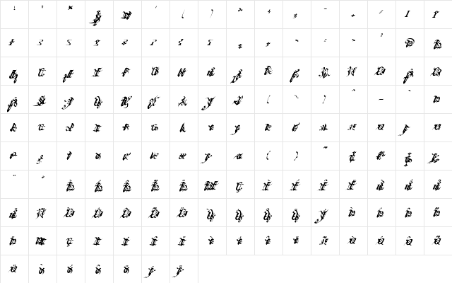 Ivalician Gothic Regular  glyph index