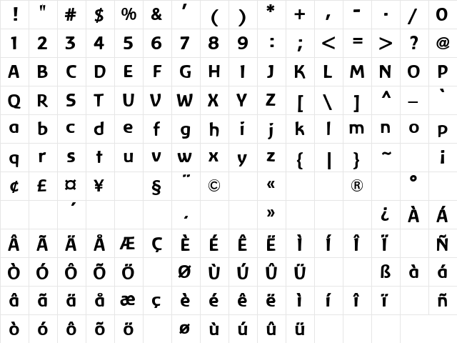 Baar Zeitgeist Regular  glyph index