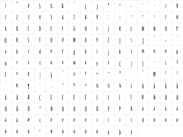Agenda LightUltraCondensed  glyph index