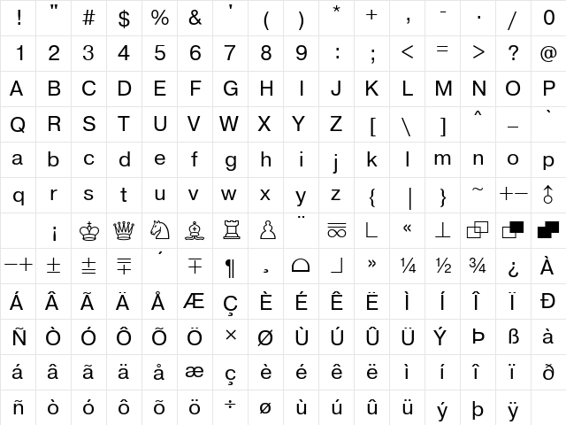CA Chess Regular  glyph index