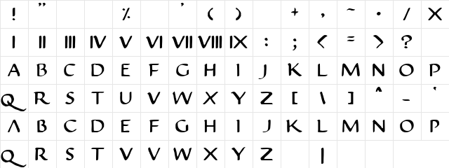 Trescovich Regular  glyph index
