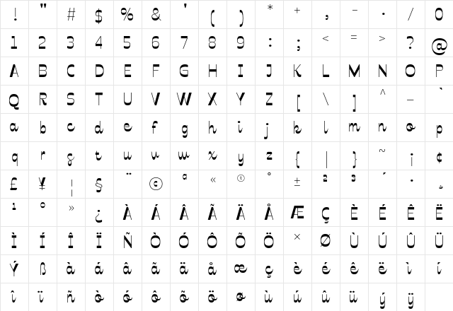 Celestine SemiBold  glyph index