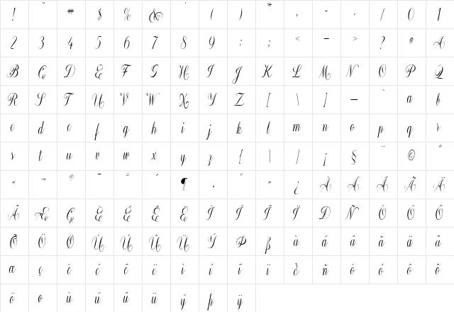 Constancia Script Bold  glyph index