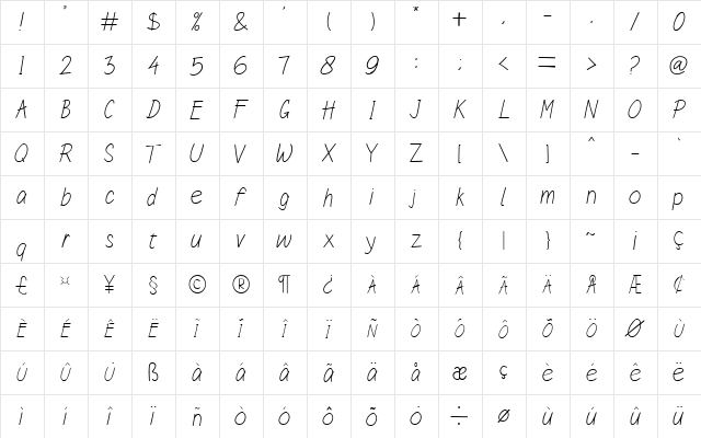Sulung Regular  glyph index