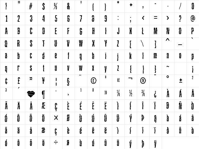 Babalusa Cut Regular  glyph index