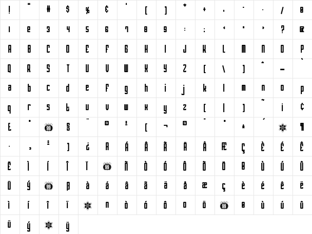 Atomic Regular  glyph index